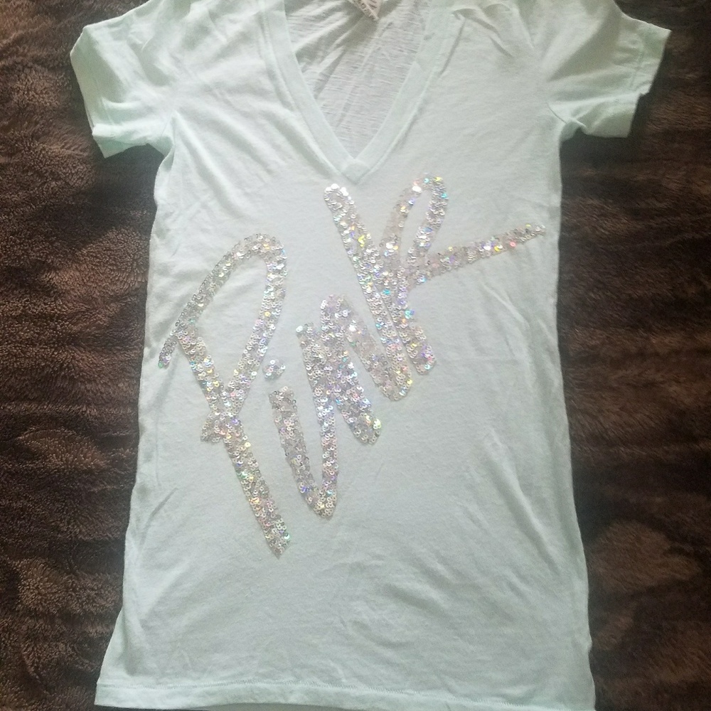 Victoria's Secret Pink Sequin t-shit mint - Picture 2 of 3